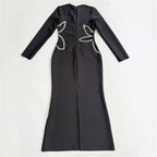 Black Embellished Spiderweb Mermaid Dress H6807