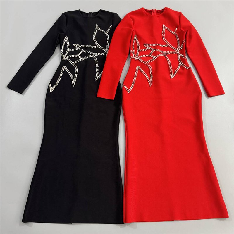 Black Embellished Spiderweb Mermaid Dress H6807