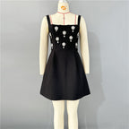 Black Embellished Square Neck Mini Dress H6803