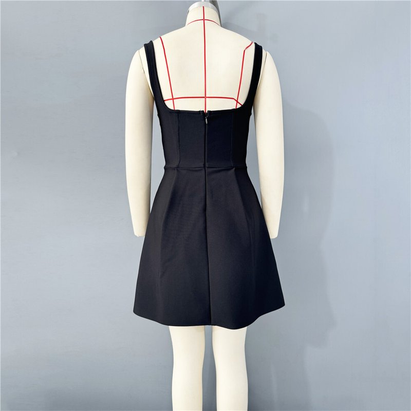 Black Embellished Square Neck Mini Dress H6803