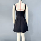 Black Embellished Square Neck Mini Dress H6803
