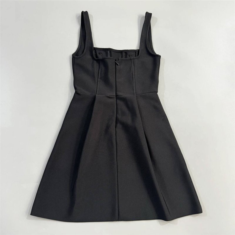 Black Embellished Square Neck Mini Dress H6803