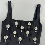 Black Embellished Square Neck Mini Dress H6803
