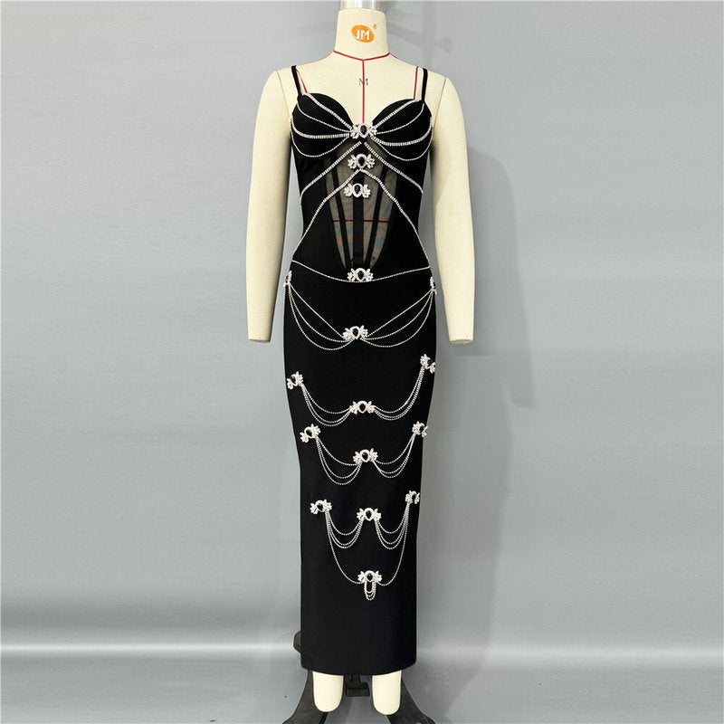 Black Embellished Strapless Gown H6792