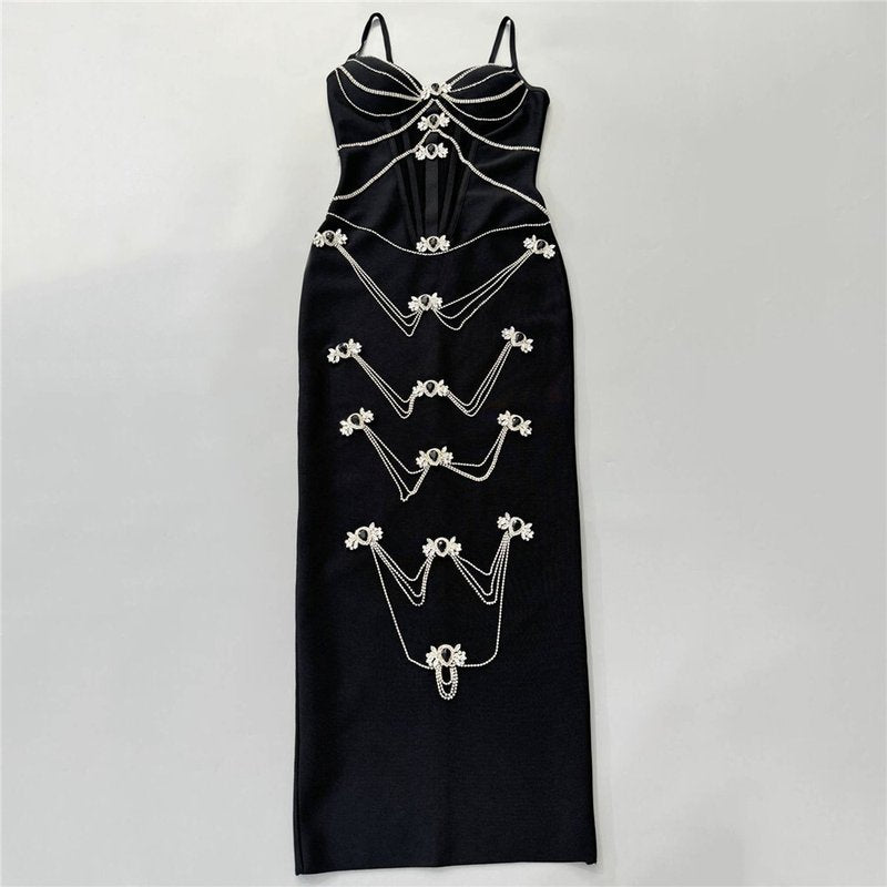 Black Embellished Strapless Gown H6792