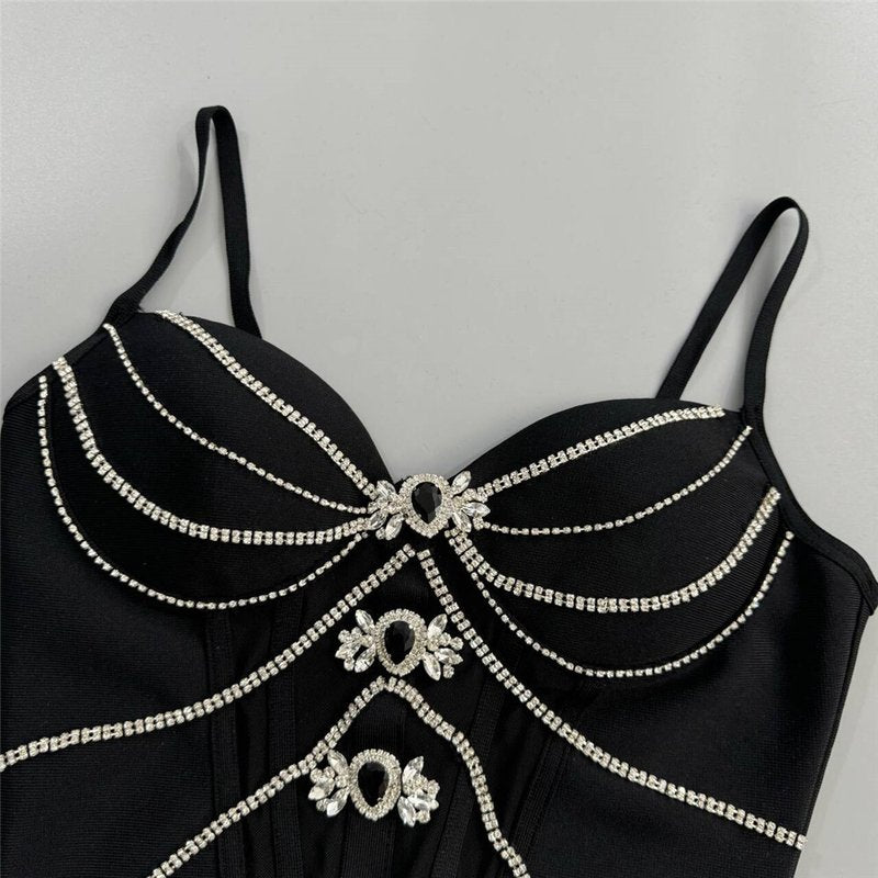 Black Embellished Strapless Gown H6792