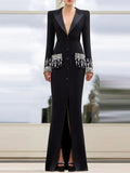 Black Embellished Tuxedo Maxi Dress H6464