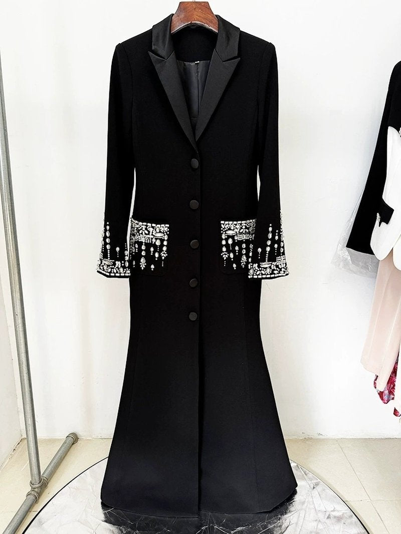 Black Embellished Tuxedo Maxi Dress H6464