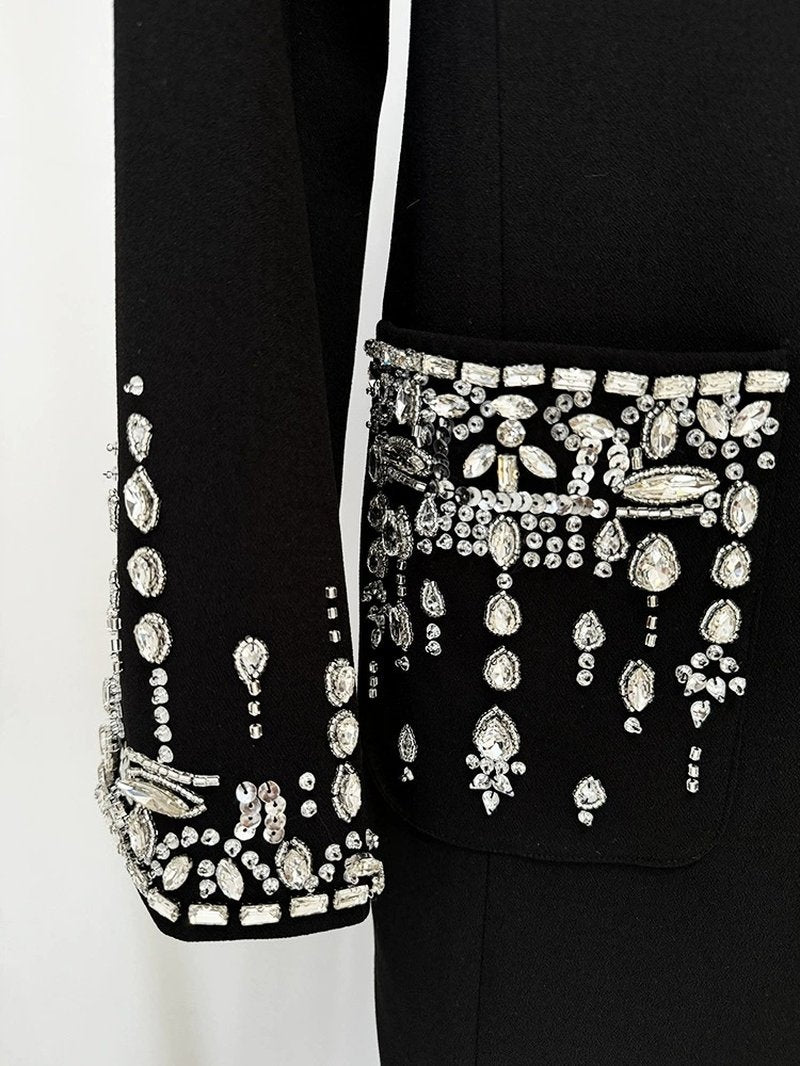 Black Embellished Tuxedo Maxi Dress H6464