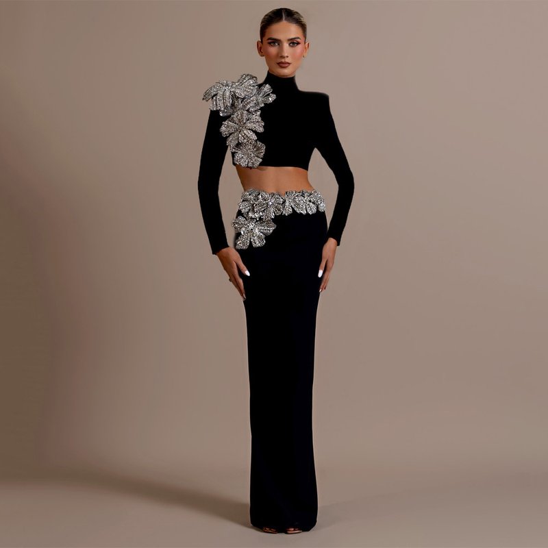 Black Embellished Two-Piece Gown H6454