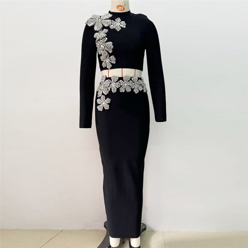 Black Embellished Two-Piece Gown H6454