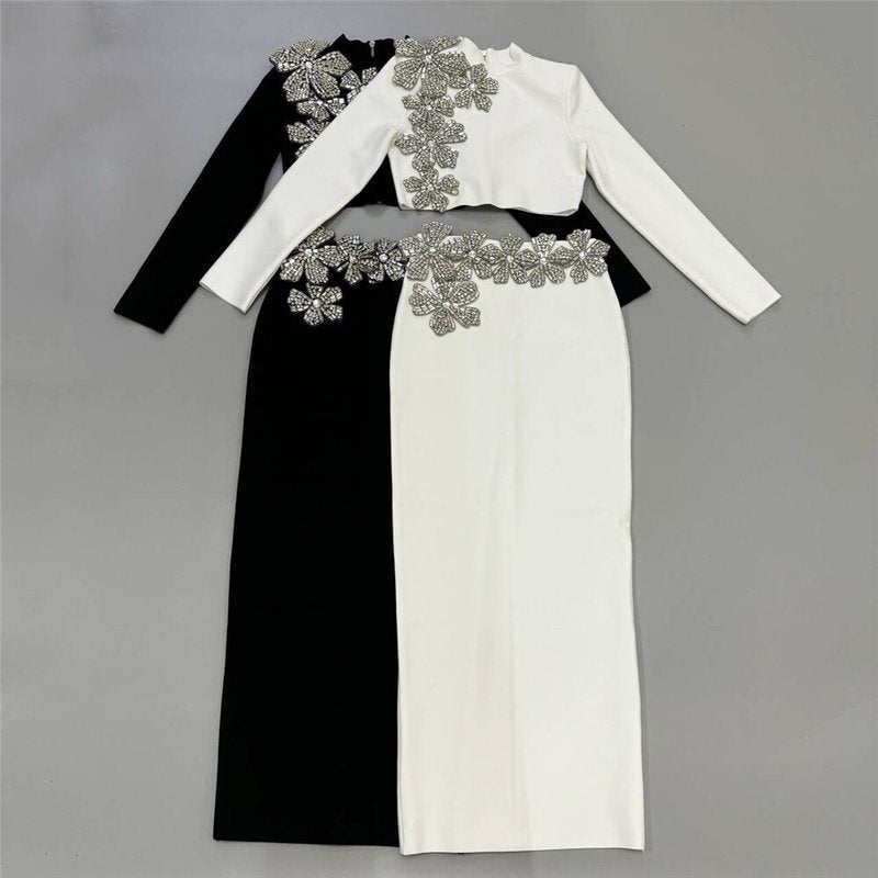 Black Embellished Two-Piece Gown H6454
