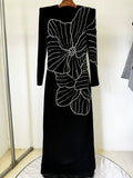 Black Embroidered Floral Maxi Dress H6587
