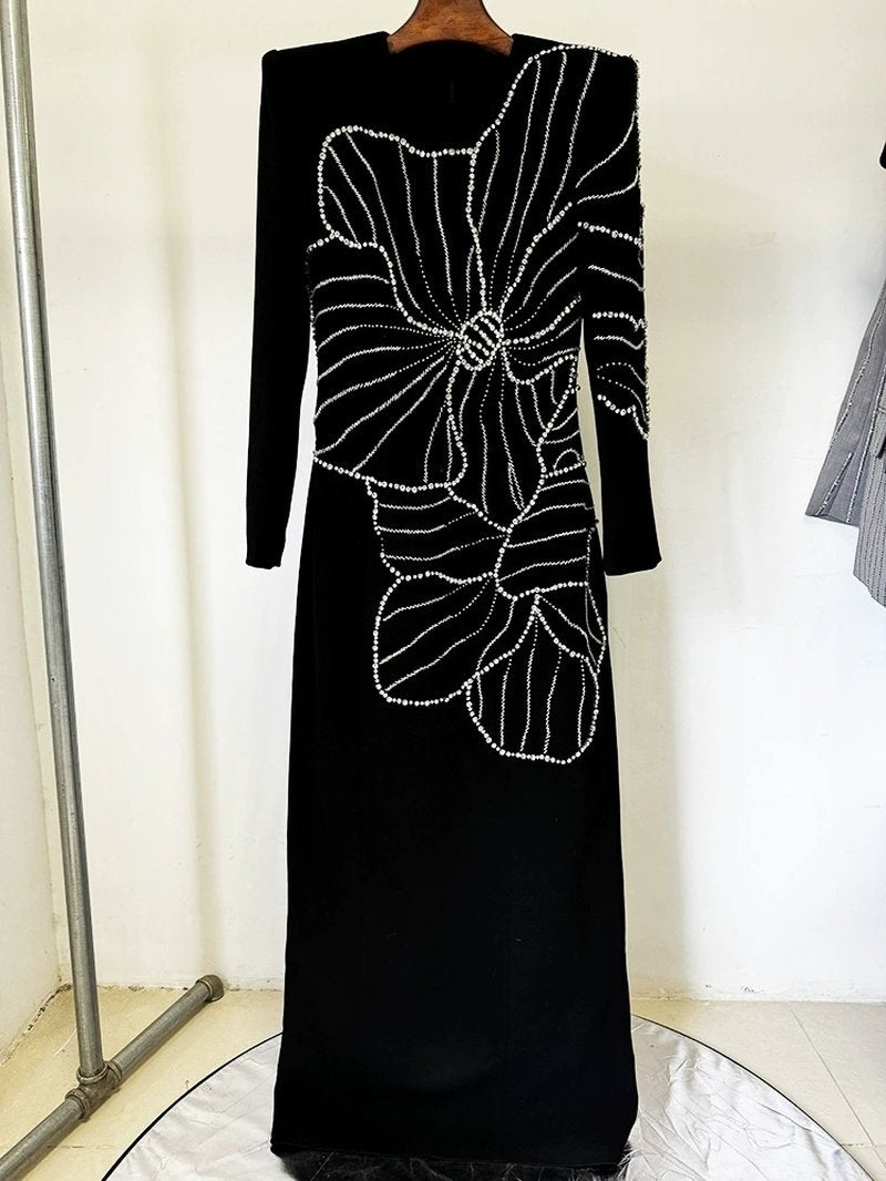 Black Embroidered Floral Maxi Dress H6587