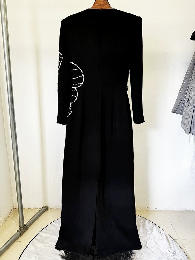 Black Embroidered Floral Maxi Dress H6587