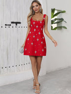 Black Embroidered Star Mini Dress H6869