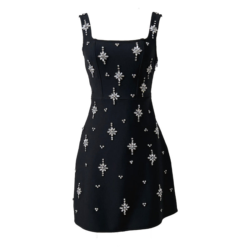 Black Embroidered Star Mini Dress H6869