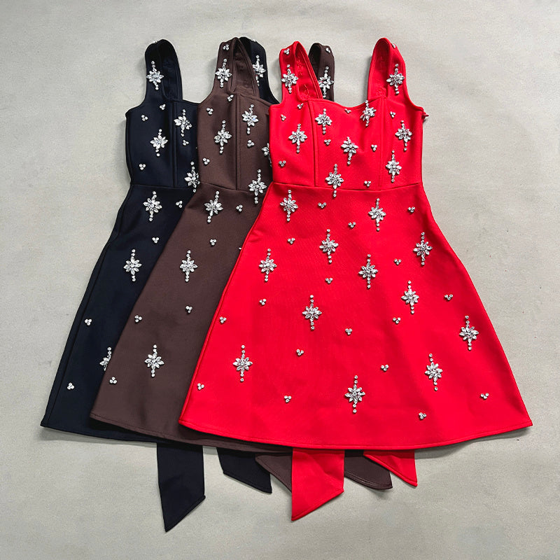 Black Embroidered Star Mini Dress H6869