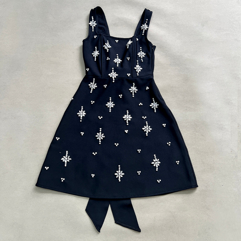 Black Embroidered Star Mini Dress H6869
