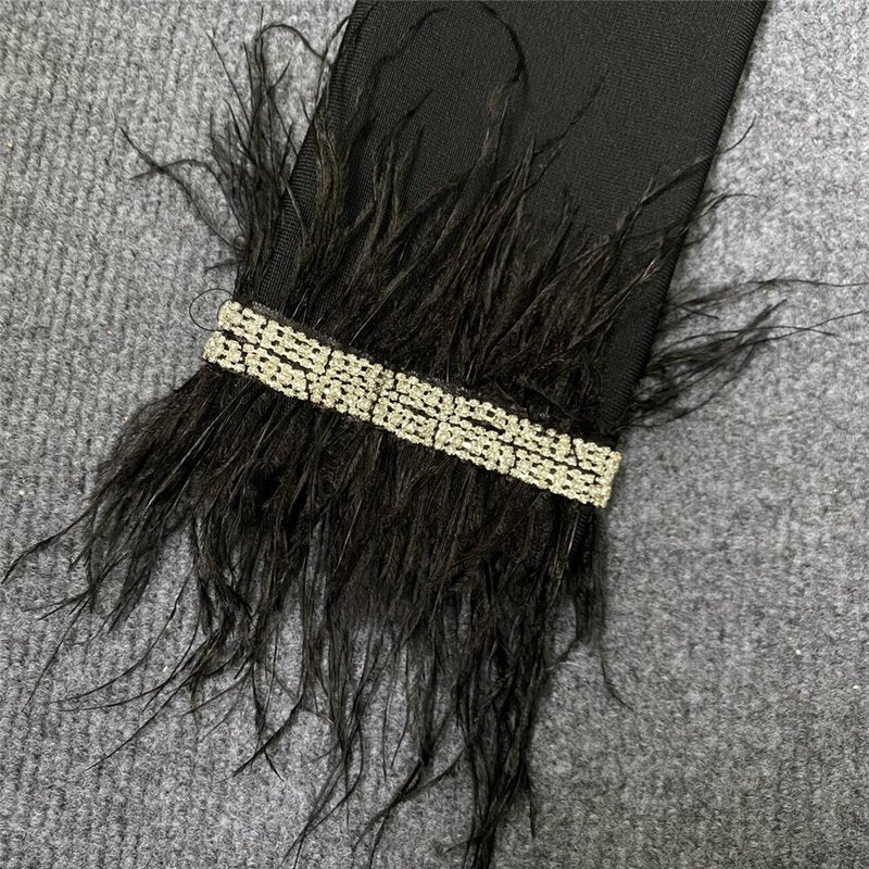 Black Feather Sleeve Embellished Bodycon Dress H6281