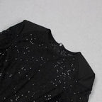 Black Feather Sleeve Velvet Jumpsuit H6435