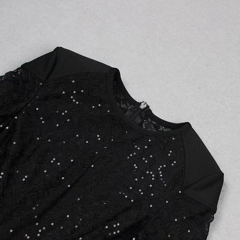 Black Feather Sleeve Velvet Jumpsuit H6435