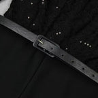 Black Feather Sleeve Velvet Jumpsuit H6435