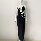 Black Floral Applique Midi Dress H6157