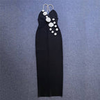 Black Floral Applique Midi Dress H6157