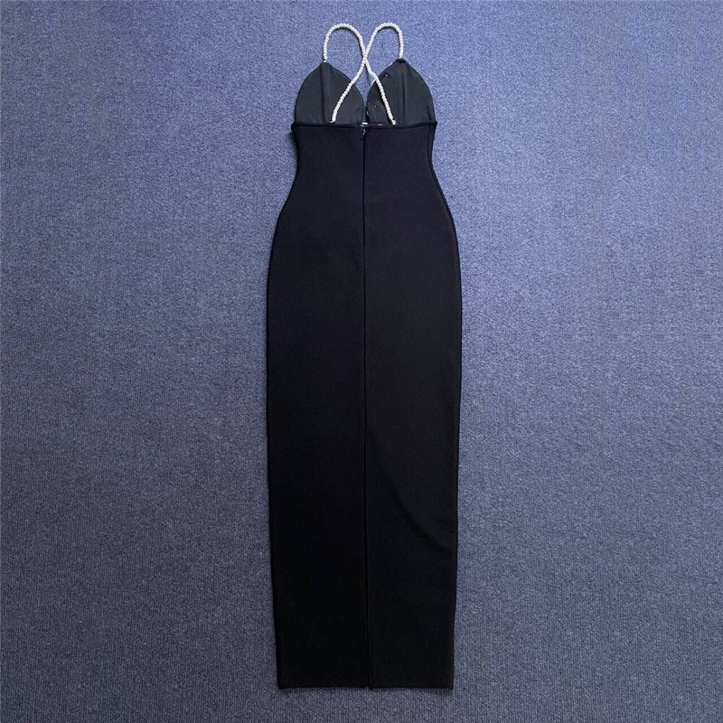 Black Floral Applique Midi Dress H6157