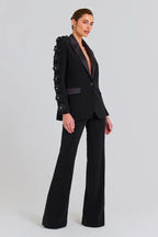 Black Floral Embellished Tuxedo Suit H6413