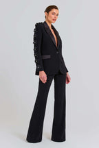 Black Floral Embellished Tuxedo Suit H6413