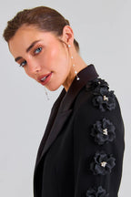 Black Floral Embellished Tuxedo Suit H6413