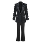 Black Floral Embellished Tuxedo Suit H6413