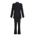 Black Floral Embellished Tuxedo Suit H6413
