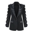 Black Floral Embellished Tuxedo Suit H6413