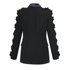 Black Floral Embellished Tuxedo Suit H6413