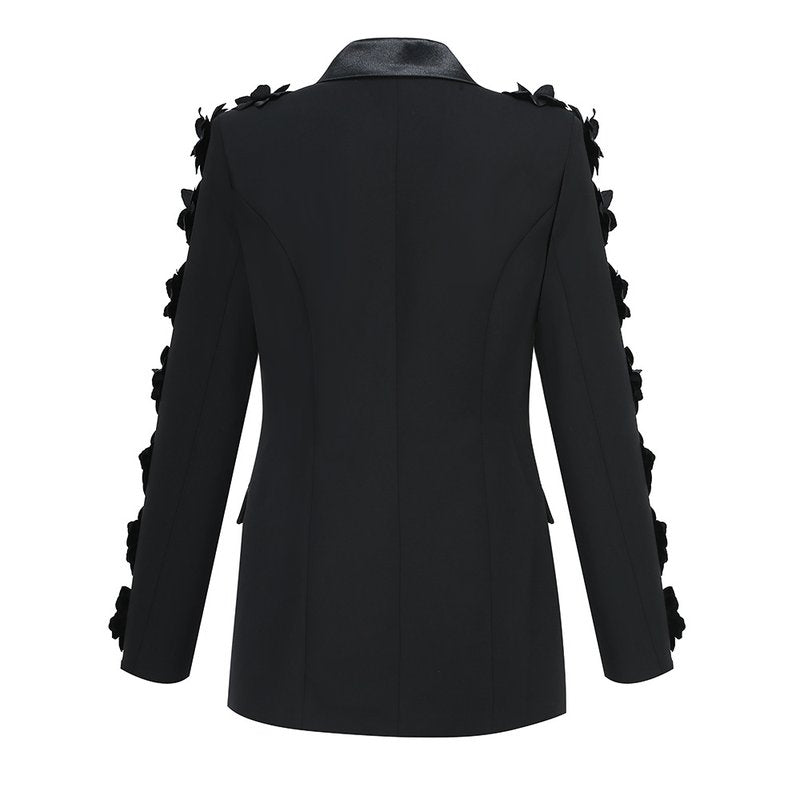 Black Floral Embellished Tuxedo Suit H6413