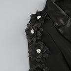 Black Floral Embellished Tuxedo Suit H6413