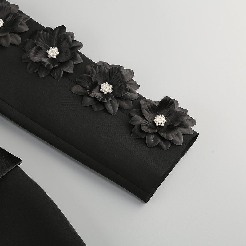 Black Floral Embellished Tuxedo Suit H6413