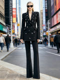Black Floral Embellished Tuxedo Suit H7085