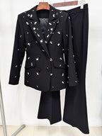 Black Floral Embellished Tuxedo Suit H7085