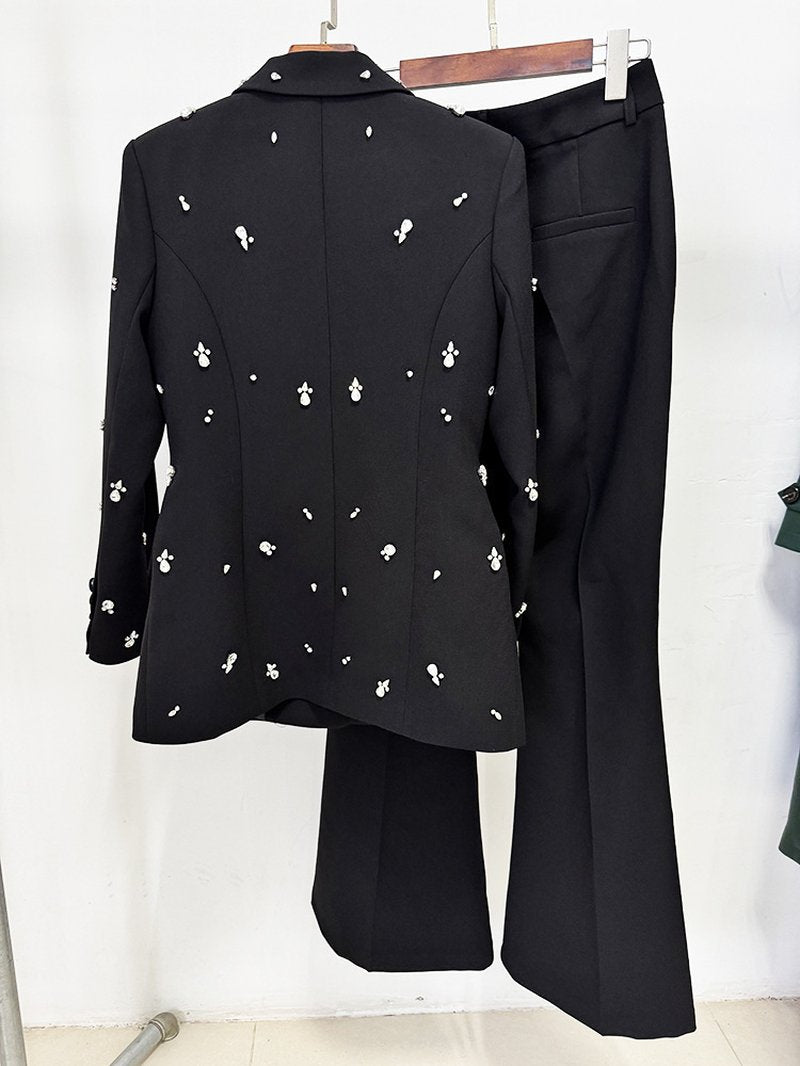 Black Floral Embellished Tuxedo Suit H7085