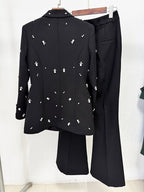 Black Floral Embellished Tuxedo Suit H7085