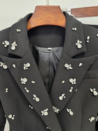 Black Floral Embellished Tuxedo Suit H7085