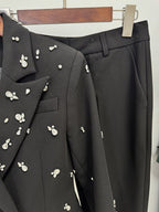 Black Floral Embellished Tuxedo Suit H7085