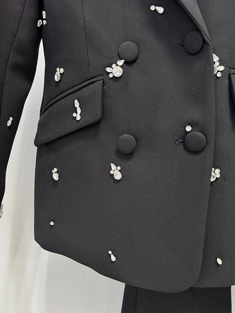 Black Floral Embellished Tuxedo Suit H7085