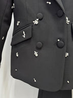 Black Floral Embellished Tuxedo Suit H7085