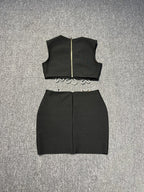 Black Floral Embroidered Crop Top & Mini Skirt Set H6196