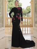Black Floral Embroidered Mermaid Gown H7049